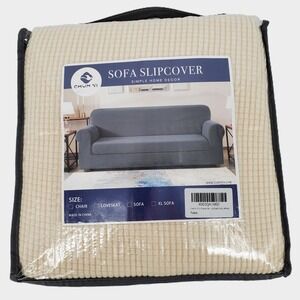 Subrtex Chun Yi Chair Sofa Slipcover 3 Piece Stretch Ivory White Checkered Small